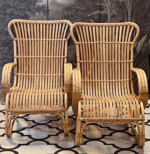 Rohe Set Van 2 Fauteuils In Bamboe Rotan Riet Rattan Dutch Design