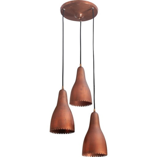 Vintage 3 kappen plafondlamp van Bent Karlby voor Lyfa, Denemarken 1950
