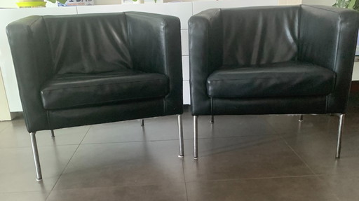 2x Vintage KEA Klappsta lederen fauteuils