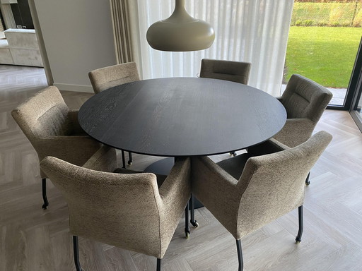 Table Du Sud Ronde Tafel Met 6 Eetkamerstoelen Met Wieltjes