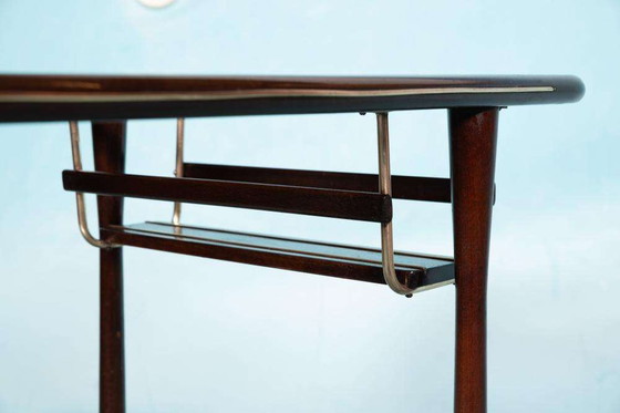 Image 1 of Vintage Italiaanse serveerwagen walnoot & glas, 50s Gio Ponti