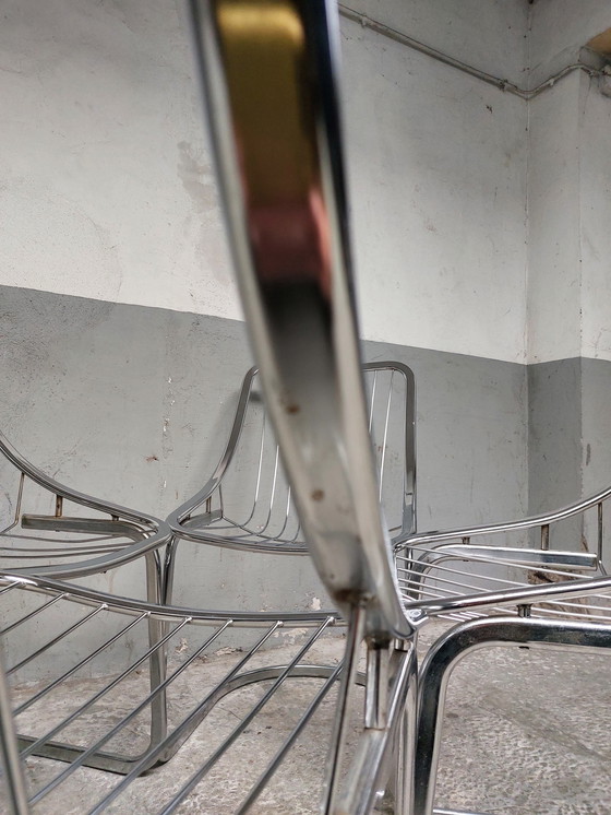 Image 1 of 4x chrome tubular cantilever dining chairs