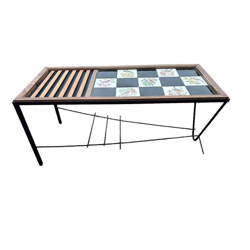 Vintage salontafel van hout en smeedijzer, 1950