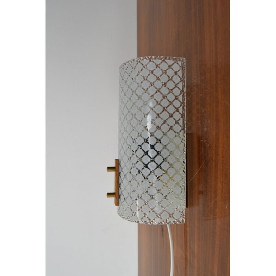 Image 1 of Vintage wandlamp van glas, hout en metaal, Duitsland 1980