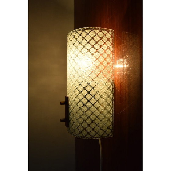 Image 1 of Vintage wandlamp van glas, hout en metaal, Duitsland 1980