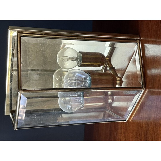 Image 1 of Paar vintage wandlampen van messing en glas, Frankrijk 1980