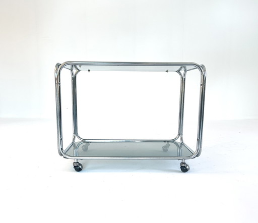 Chroom & rookglas trolley 