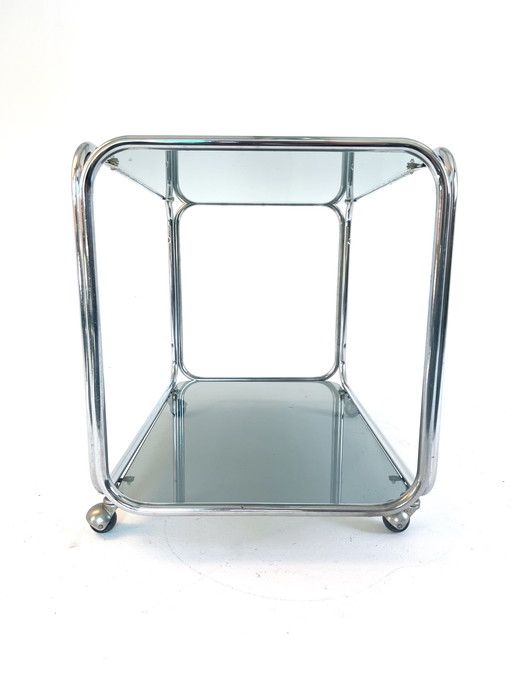 Chroom & rookglas trolley 