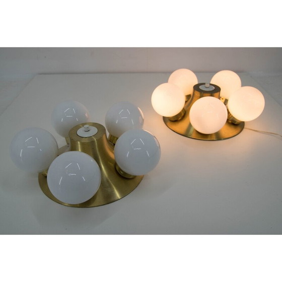 Image 1 of Paar vintage wandlampen van messing en opaalglas van Elektroinstala Decin, Tsjecho-Slowakije 1970