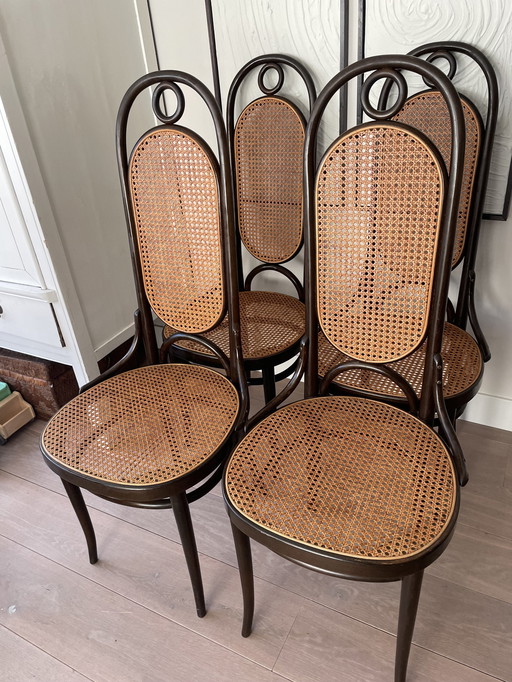 4x Thonet Stoelen Model 17 Webbing Bentwood