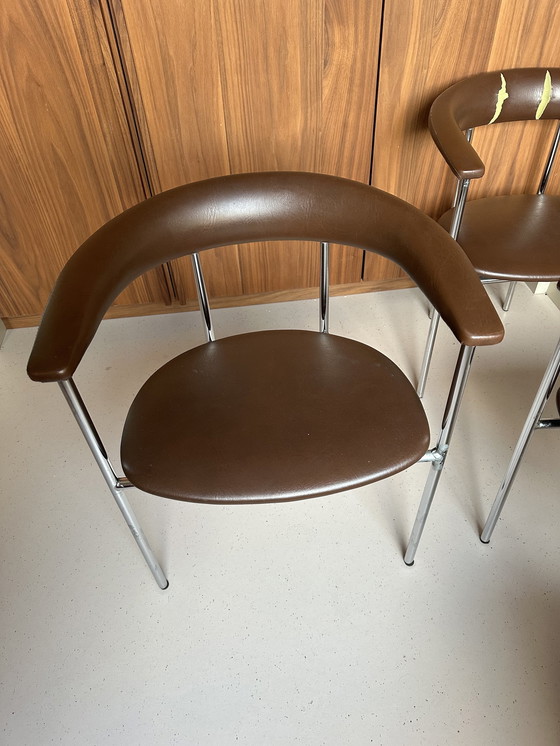 Image 1 of 4x Vintage stoelen leer aluminum