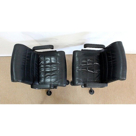 Image 1 of Paar vintage leren bureaustoelen van Richard Sapper voor Knoll, 1979