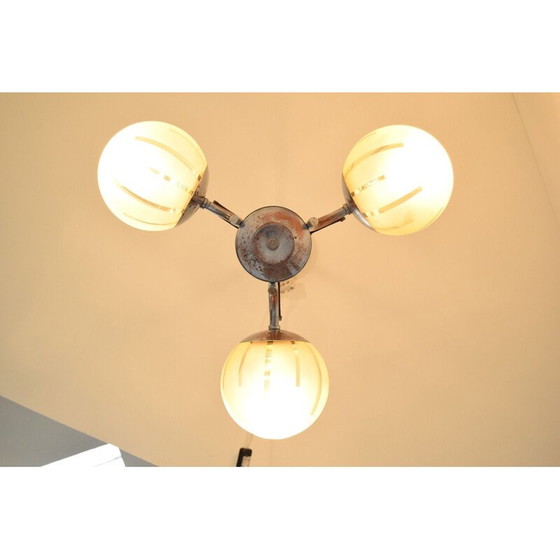 Image 1 of Vintage art deco kroonluchter van glas en hout, Tsjecho-Slowakije 1930