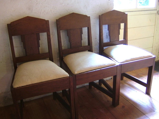 Image 1 of 3x Art Deco Haagse school bijzet stoelen