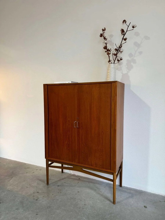 Image 1 of Vintage Deense Wandkast Tambour Deuren Teak