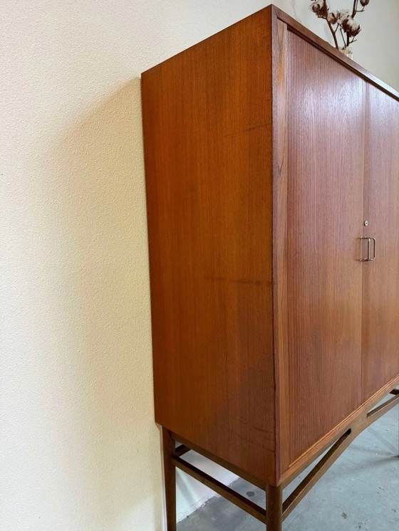 Image 1 of Vintage Deense Wandkast Tambour Deuren Teak