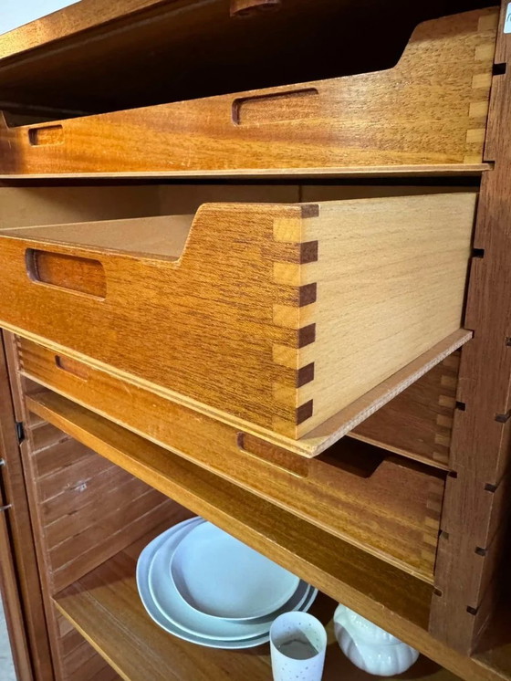Image 1 of Vintage Deense Wandkast Tambour Deuren Teak