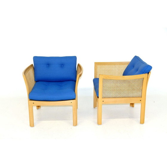 Image 1 of Paar vintage beuken en rotan fauteuils van Illum Wikkelso, 1980