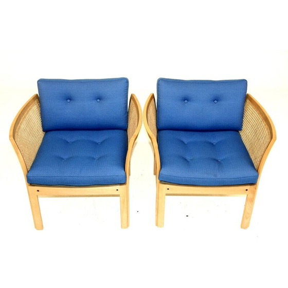 Image 1 of Paar vintage beuken en rotan fauteuils van Illum Wikkelso, 1980