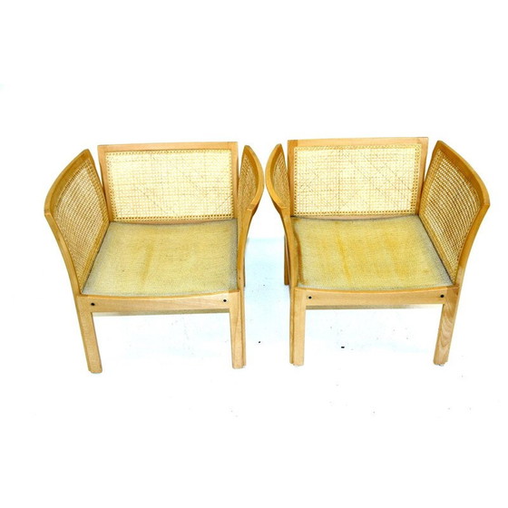 Image 1 of Paar vintage beuken en rotan fauteuils van Illum Wikkelso, 1980