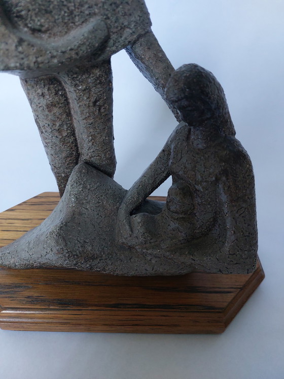 Image 1 of Steen- en houtsculptuur uit Mid Century