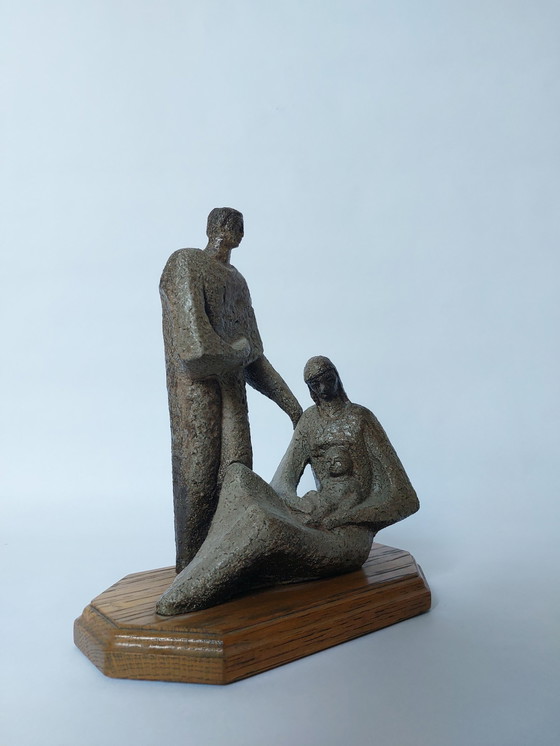 Image 1 of Steen- en houtsculptuur uit Mid Century