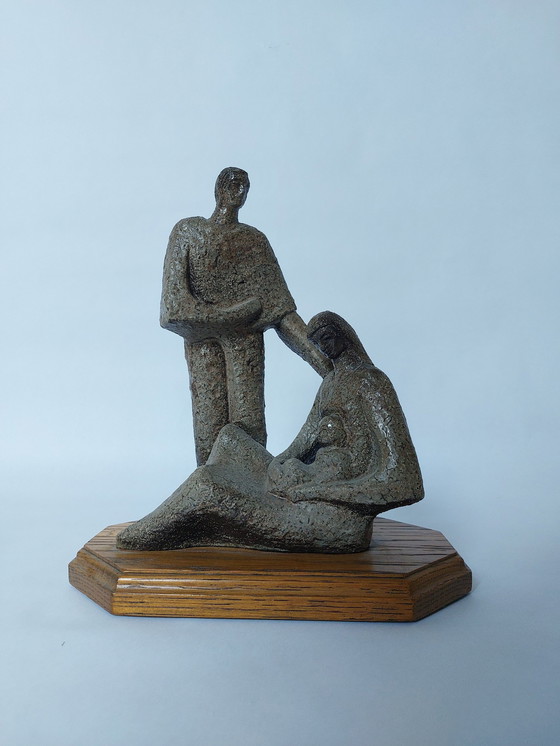 Image 1 of Steen- en houtsculptuur uit Mid Century