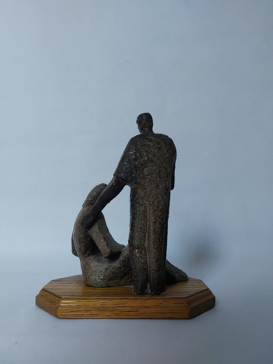 Image 1 of Steen- en houtsculptuur uit Mid Century