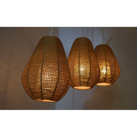 Image 1 of Vintage scandinavische kroonluchter, teak, touw, rhodoïde, 1960