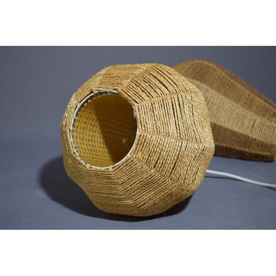 Image 1 of Vintage scandinavische kroonluchter, teak, touw, rhodoïde, 1960