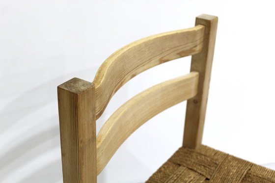 Image 1 of 4x Vintage houten, gevlochten eetkamerstoelen