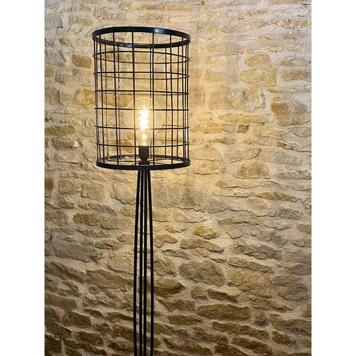 Vintage metalen kooi vloerlamp, 1950