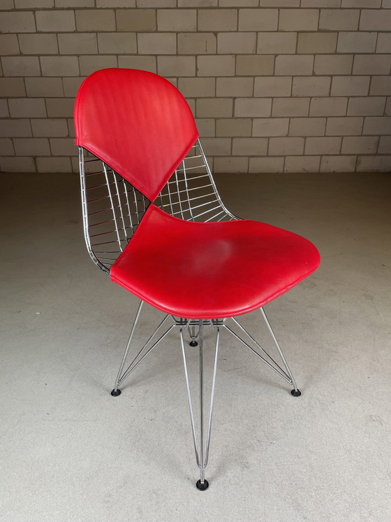 Image 1 of Vitra Eames Wire Chair Dkr-2 Chair Rood Leer