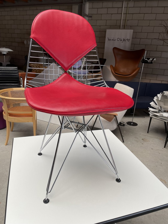 Image 1 of Vitra Eames Wire Chair Dkr-2 Chair Rood Leer