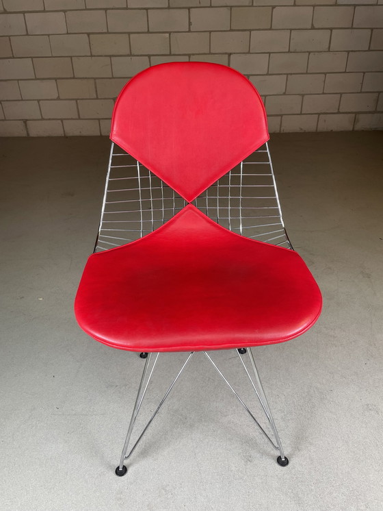 Image 1 of Vitra Eames Wire Chair Dkr-2 Chair Rood Leer