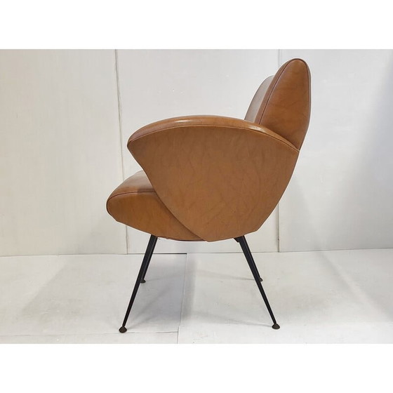 Image 1 of Vintage fauteuil in bruin skai en staal, jaren 1950