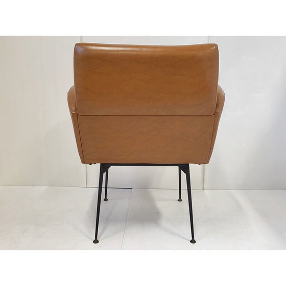 Image 1 of Vintage fauteuil in bruin skai en staal, jaren 1950