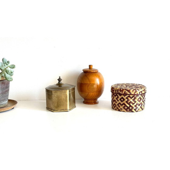 Image 1 of Set van 3 vintage dozen van messing en hout, China