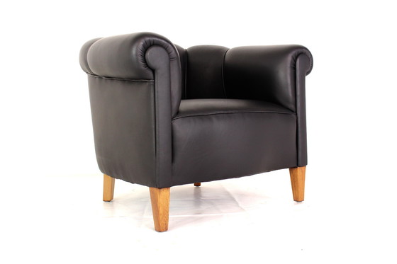 Image 1 of als nieuw, jaren 1960 Club Lounge Chair / Fauteuil, volledig gerestaureerd incl. nieuwe bekleding en nieuw aniline leer