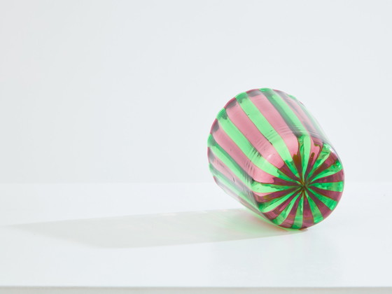 Image 1 of Set van 6 Italiaanse Murano groen en paars glazen bekers 1980S