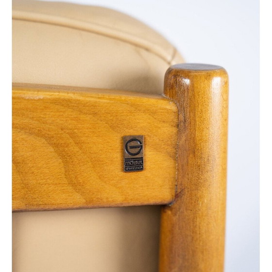 Image 1 of Vintage fauteuil in donker hout en bekleed met leer, Deense jaren 1960