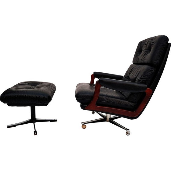 Image 1 of Vintage leren draaifauteuil met voetenbank - jaren 1960