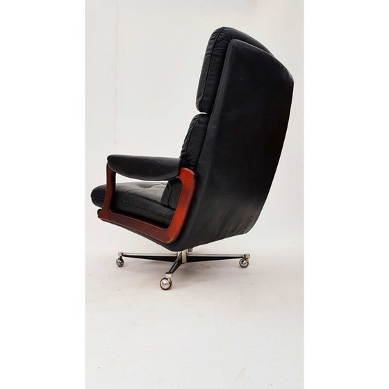 Image 1 of Vintage leren draaifauteuil met voetenbank - jaren 1960