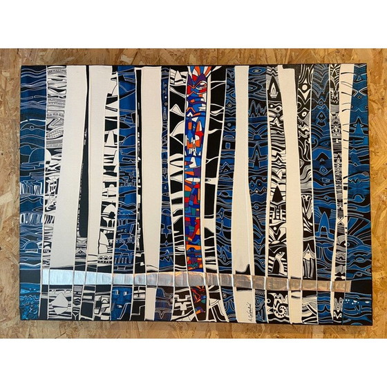 Image 1 of Vintage schilderij "Le Vitrail" in metaal van Alain Carpentier