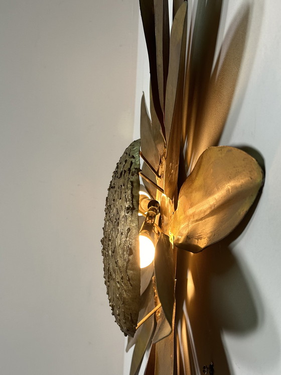 Image 1 of Vintage 70'S Italiaanse gouden messing wandlamp diam 95 cm