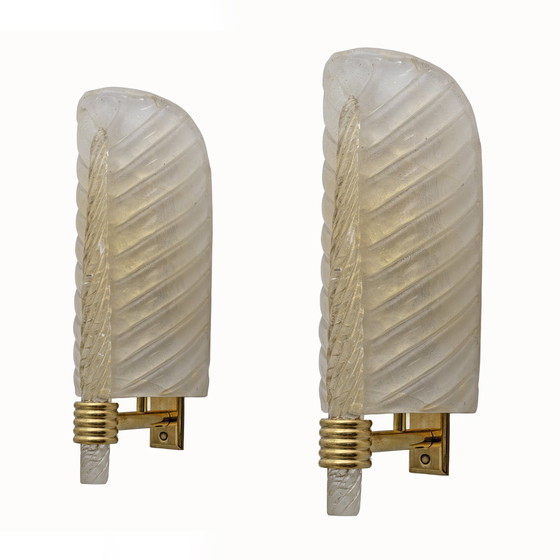 Image 1 of Paar Barovier & Toso stijl Mid Century Modern Murano glas bladgoud wandlampen