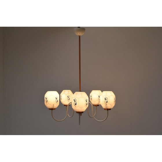 Image 1 of Vintage drukov kroonluchter van glas en metaal, Tsjechië 1970