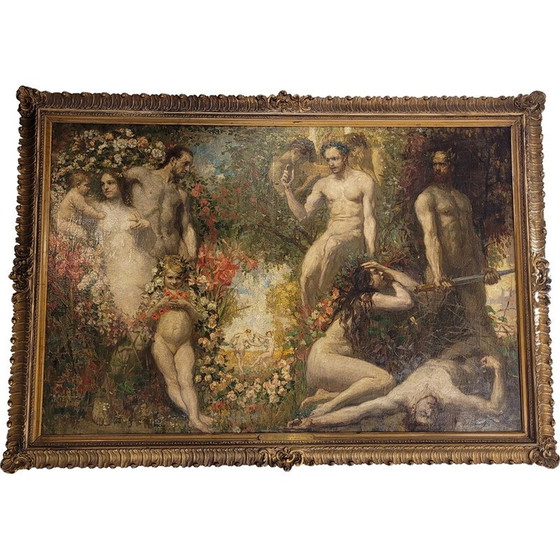 Image 1 of Vintage schilderij "Vrede en kunst zijn beter dan de brute glorie van wapens" door Philippe Swyncop