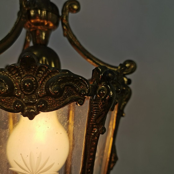 Image 1 of Vintage Franse Bronzen Lantaarnlamp, Hanglamp, Lamp