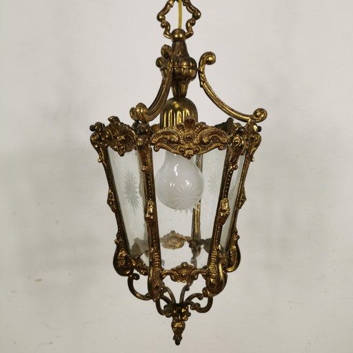 Vintage Franse Bronzen Lantaarnlamp, Hanglamp, Lamp